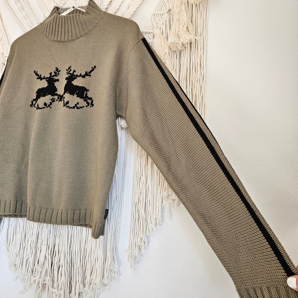Vintage Obermeyer Ski Sweater Reindeer Knit Wool Blend Mock Neck Nordic Womens L - Picture 5 of 7
